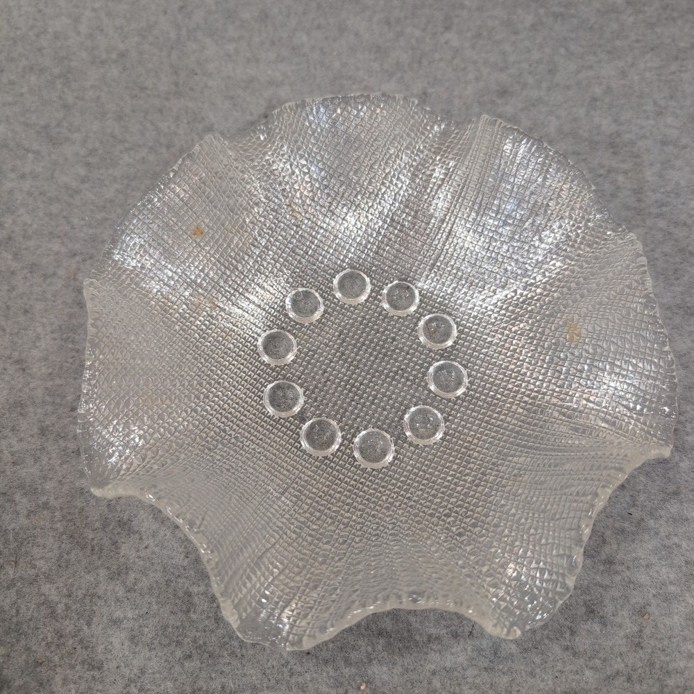 Vintage Clear Textured Ruffled Glass Bowls Set of 3 Bubble Base Trinket Dishes - Picture 5 of 8